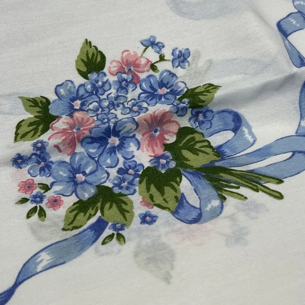 Dan River Double Sheet Set Potpourri Blue Ribbon Floral Pink Crisp Fitted Flat